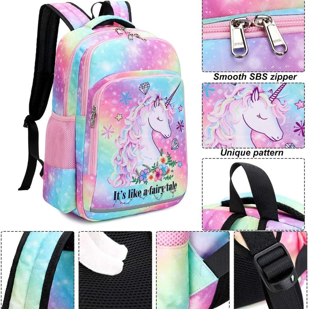 New Girls Backpack Kids Elementary Bookbag Girly School Bag with Insulated Lunch - Picture 11 of 16